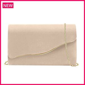 Faux Suede Evening Clutch with Detachable Chain, Formal Party Wedding Bag